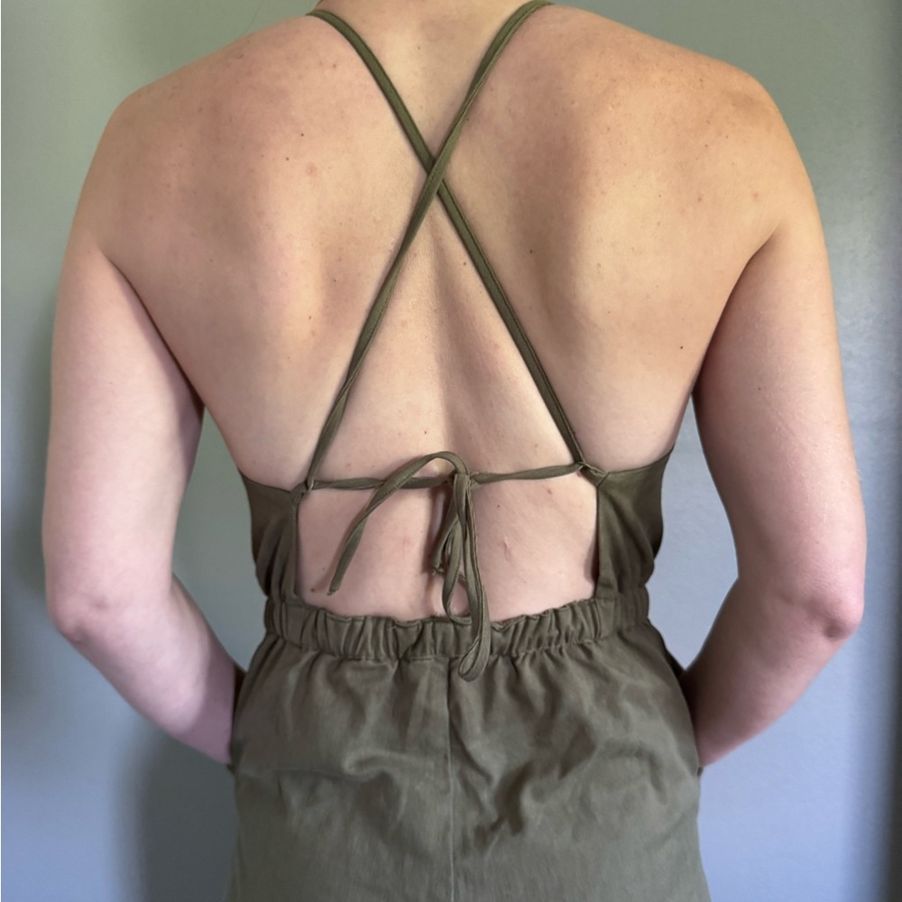 Sage Green Wide-Leg Jumpsuit with Spaghetti Straps - Picture 4 of 12
